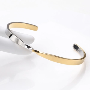Mobius Twist Cuff Bracelet Stainless Steel 18K Gold Plated Two Tone Adjustable C Shape Oval Bangle Fashion Jewelry Women