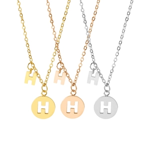 Minimalist Stainless Steel H Letter Double Pendant Necklace For Women Polished Hollow Circular Charm O-Chain Jewelry
