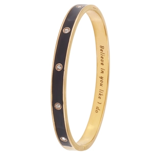 Bracelet en acier doré avec émail noir, 5 cristaux et message gravé à l'intérieur