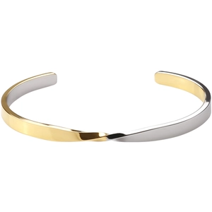 Polished Mobius twist oval bangle in two-tone 18k gold and silver stainless steel