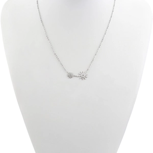 Elegant stainless steel daisy pendant necklace with double flower design for women