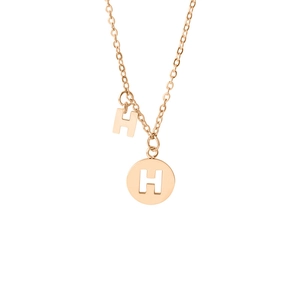 Minimalist rose gold stainless steel necklace with H-letter and circular pendant charms