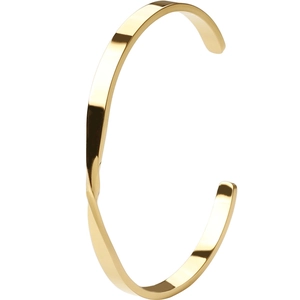 Polished 18k gold plated Mobius twist bangle with minimalist open C-shape design