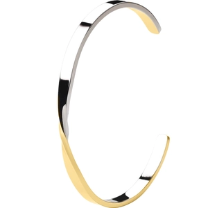 Two-tone Mobius twist cuff bracelet in polished gold and silver stainless steel