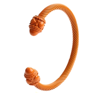 Orange glazed stainless steel twisted wire cuff bracelet with C-shape opening design