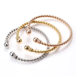 Twisted Cable Rope Open Cuff Bangles Stainless Steel 18K Gold Plated Minimalist Fashion Jewelry Bracelet For Women