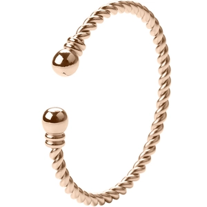 Elegant 18K rose gold plated stainless steel twisted rope cuff bracelet with ball ends