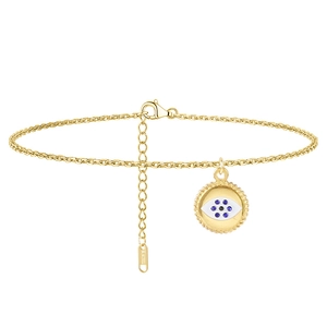 Golden stainless steel Evil Eye bracelet with blue crystal inlay and lobster clasp detail