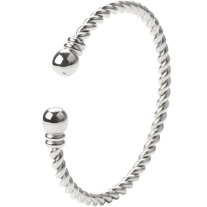 Classic stainless steel twisted wire cuff bracelet with spherical ends in silver finish