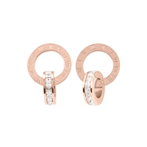 Rose gold Roman numeral stud earrings with crystal encrusted double ring design