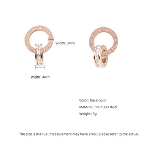 Rose gold Roman numeral stud earrings with sparkling crystals in stainless steel