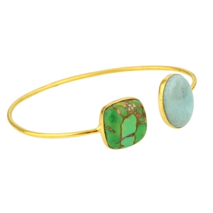 Bracciale Rigido In Acciaio Inossidabile Con Turchese Pietra Naturale Cavo Intrecciato Polsino Aperto Gioielli Boho Donna Placcato Oro