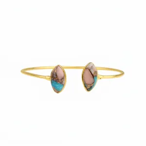 Bracciale rigido a treccia in acciaio 18k con pietre marquise blu e rosa