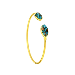 Bracciale rigido dorato aperto con pietre turchesi a goccia in stile bohémien