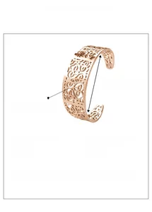 Technical detail of a hollow honeycomb pattern stainless steel cuff bracelet in rose gold