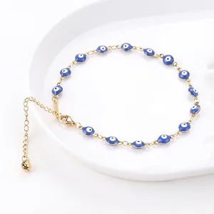 Cavigliera in acciaio inossidabile placcato oro 18K con perline occhio di Allah blu scuro