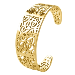 Hollow Out Flower Cuff Bracelet Stainless Steel Petal Honeycomb Filigree Wide Adjustable Bangle For Women Fashion