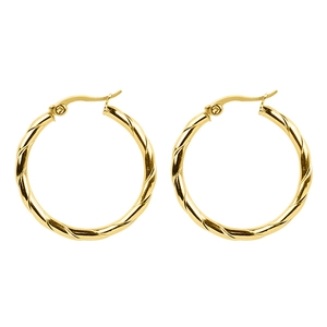 Stainless Steel Twisted Rope Hoop Earrings 18K Gold Plated Spiral Texture Minimalist Trendy Personality Jewelry For Women
