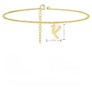 Detailed specs of gold stainless steel foot chain with letter K pendant dimensions