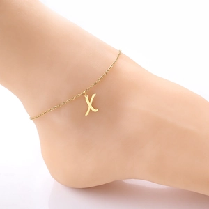 Elegant gold stainless steel anklet with a cursive X initial pendant for women