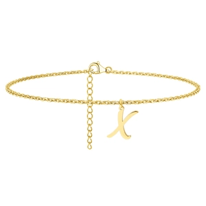 Golden stainless steel anklet with letter X pendant and 925 silver lobster clasp closure