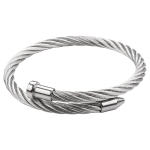 Bracelet clou en acier inoxydable torsadé argenté au style industriel minimaliste