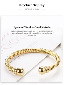 Macro shot of 18K gold-plated stainless steel twisted cable cuff bracelet detailing