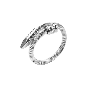 Silver twisted cable bypass ring with polished finish and sparkling diamond accents