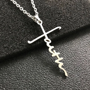 Collana Con Pendente A Croce Con Lettera Faith Acciaio Inossidabile Gioielli Religiosi Minimalisti Da Donna Stile Gesù