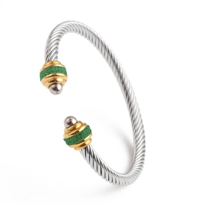 Twisted Cable Cuff Bracelet Stainless Steel Mixed Gold Silver Color Zircon Inlaid Open Bangle Fashion Jewelry