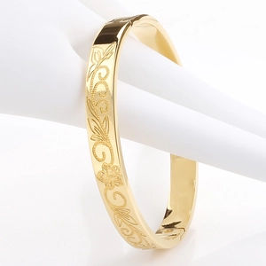 Bracelet jonc vintage plaqué or 18k en acier inoxydable avec gravure florale