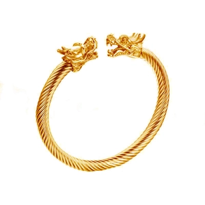 Bracciale a Cerchio Aperto con Testa di Drago da Uomo in Acciaio Inossidabile Cavo Intrecciato Stile Punk Gioielli Regalo