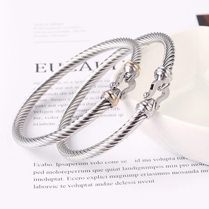 Twisted Cable Bracelet Stainless Steel Horseshoe Clasp U-Shape Buckle Fashion Twisted Wire Open Bangle For Women
