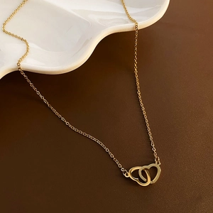 Interlocking Double Heart Pendant Necklace Titanium Steel Non-Fading Elegant Clavicle Chain Jewelry For Women