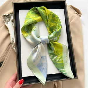 Quadratischer Damenschal Satinnimitat Satin Van Gogh Ölgemälde Weizenfeld Druck Kopf Hals Handtasche Dekoratives Bandana