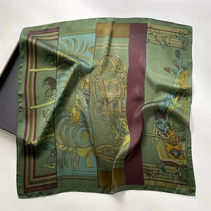 European vintage dark green silk scarf featuring classic horse and carriage patterns