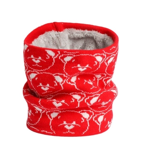 Warm winter knit neck warmer in red featuring white bear patterns and plush lining
