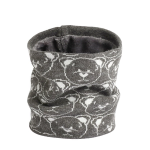 Winter knitted warm neck gaiter with cartoon bear pattern and thick fleece lining