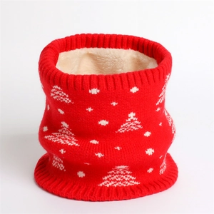 Winter knitted neck warmer with Christmas tree pattern and thick fleece lining