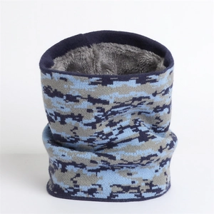 Tour de cou camouflage d'hiver avec doublure polaire et motif tricoté bleu-gris