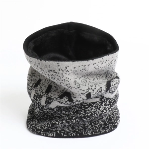 Winter knitted neck warmer with gradient gray pattern and thick warm fleece lining