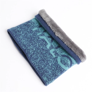 Winter gradient blue knitted neck warmer with thick faux fur lining and letter pattern