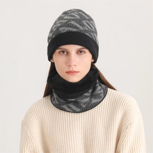 Detailed close-up showing thick fleece lining inside a winter knit neck warmer scarf