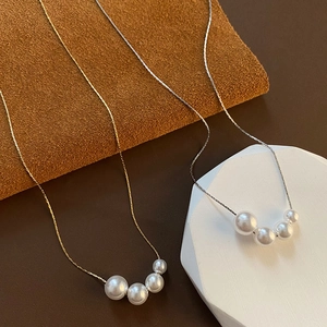 Graduated Imitation Artificial Pearl Necklace Minimalist Titanium Steel Clavicle Chain Elegant French Style Jewelry For Women