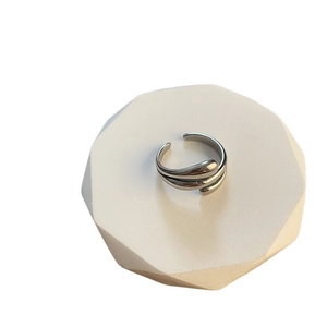 Minimalist silver-toned adjustable double-layered twisted streamline open ring for women