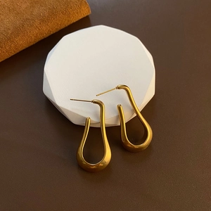 U-Shaped Water Drop Earrings Stainless Steel Gold Plated French Minimalist Long Niche Design Ear Studs For Women