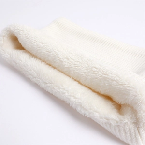 Thick knit neck warmer with cream ribbed texture and warm faux fur fleece lining