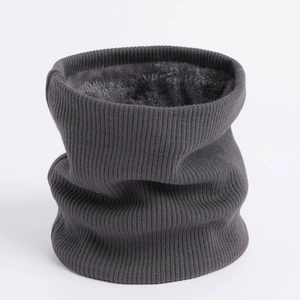 Thick knit neck warmer with plush fleece lining in charcoal grey for winter warmth