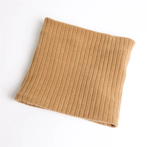 Thick ribbed knit winter snood in camel brown with warm thermal lining for adults