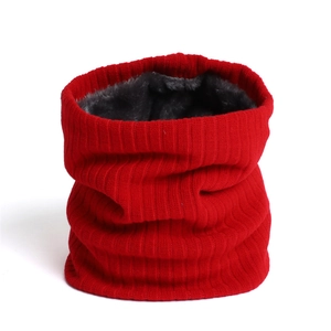 Winter thermal knit neck warmer in red with thick gray fleece lining for men and women